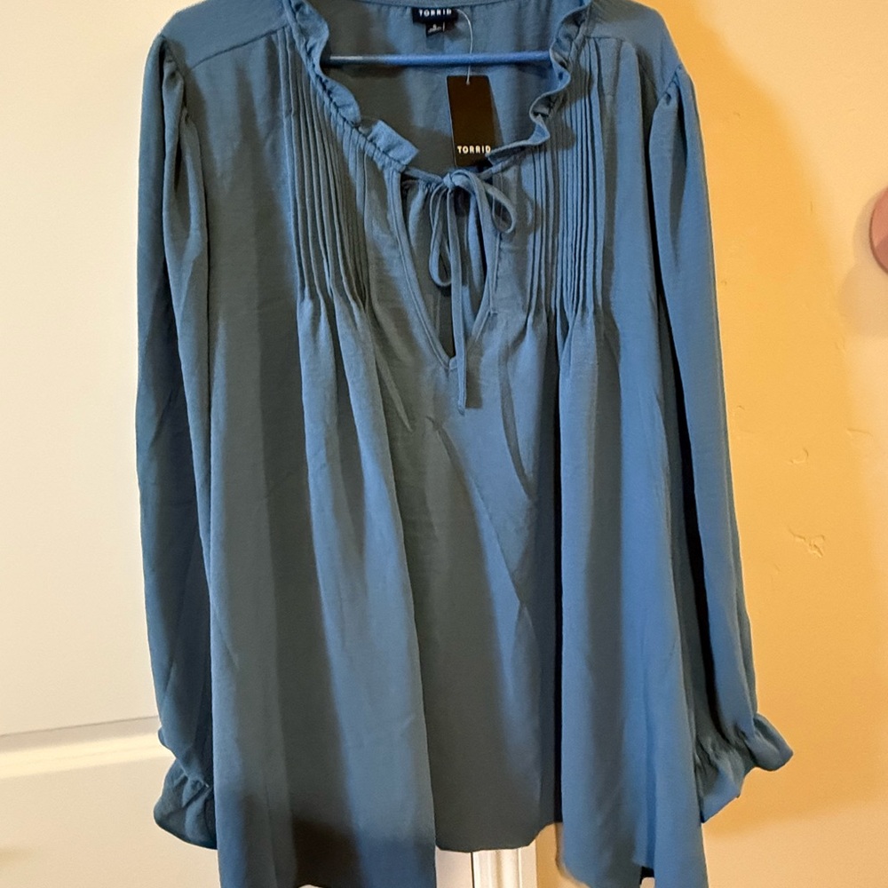 torrid Teal-Blue Pintuck Peasant Blouse